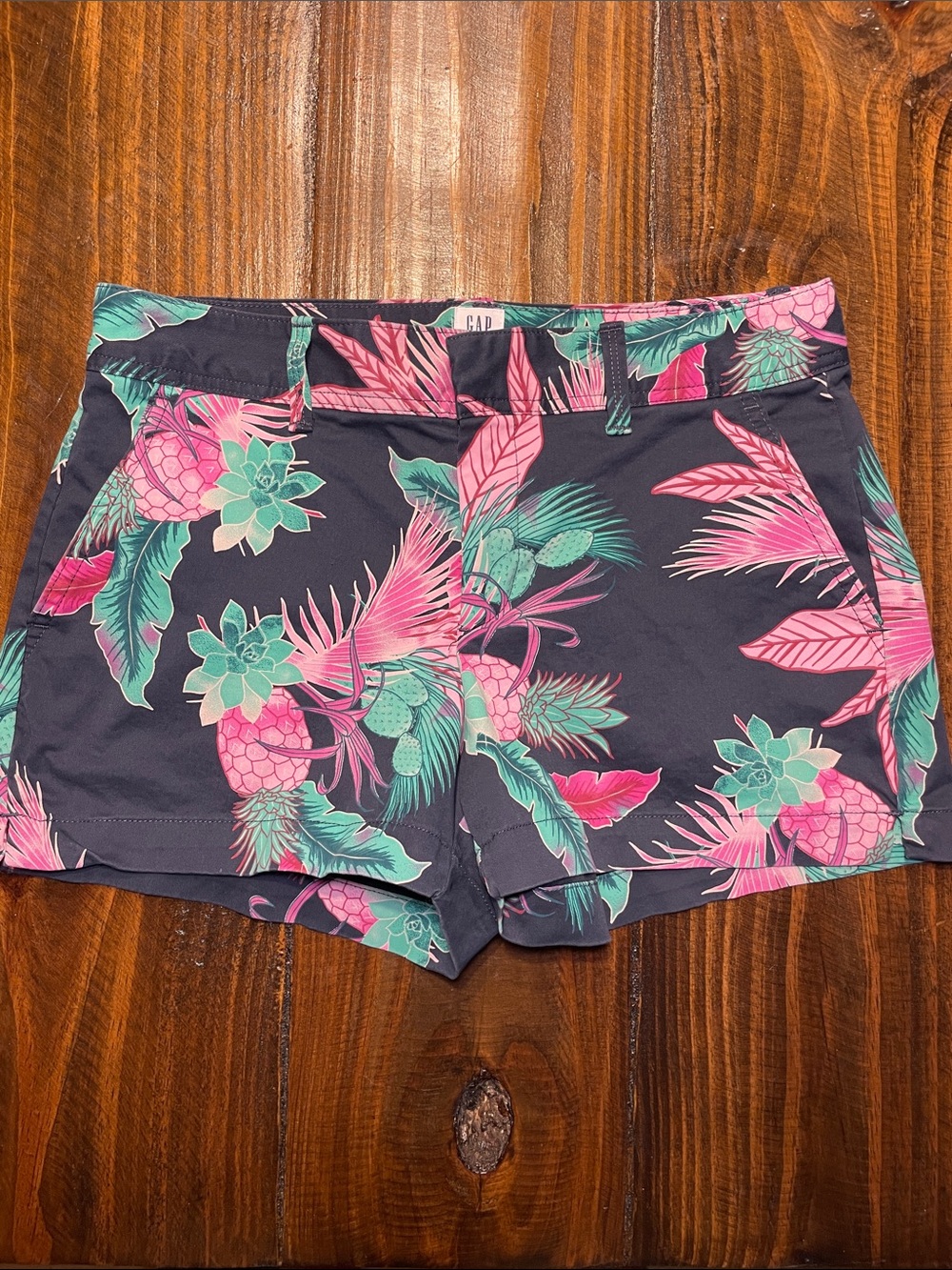 GAP Women's Navy Shorts with Pink & Teal Tropical Print